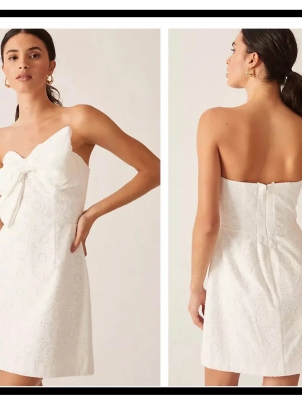 Anthropologie Hutch White Eyelet Bow Tie Strapless Mini Dress Size 10